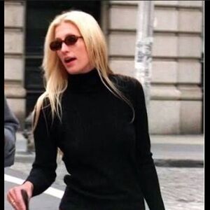 Lacoste Women’s Turtleneck Sweater Merino Fine Wool Black Size 34 XS